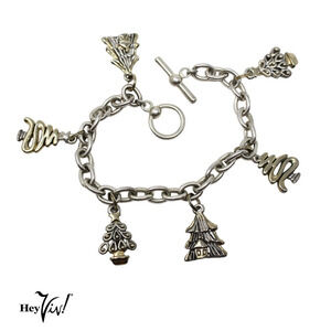 Vintage Christmas Holiday Tree Charm Bracelet Ornate Elegant Design 8" -Hey Viv